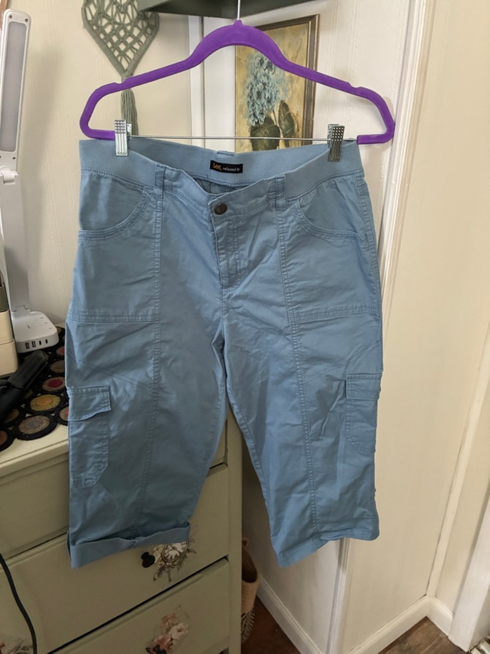 Lee Light Blue Relaxed Fit Cargo Capris